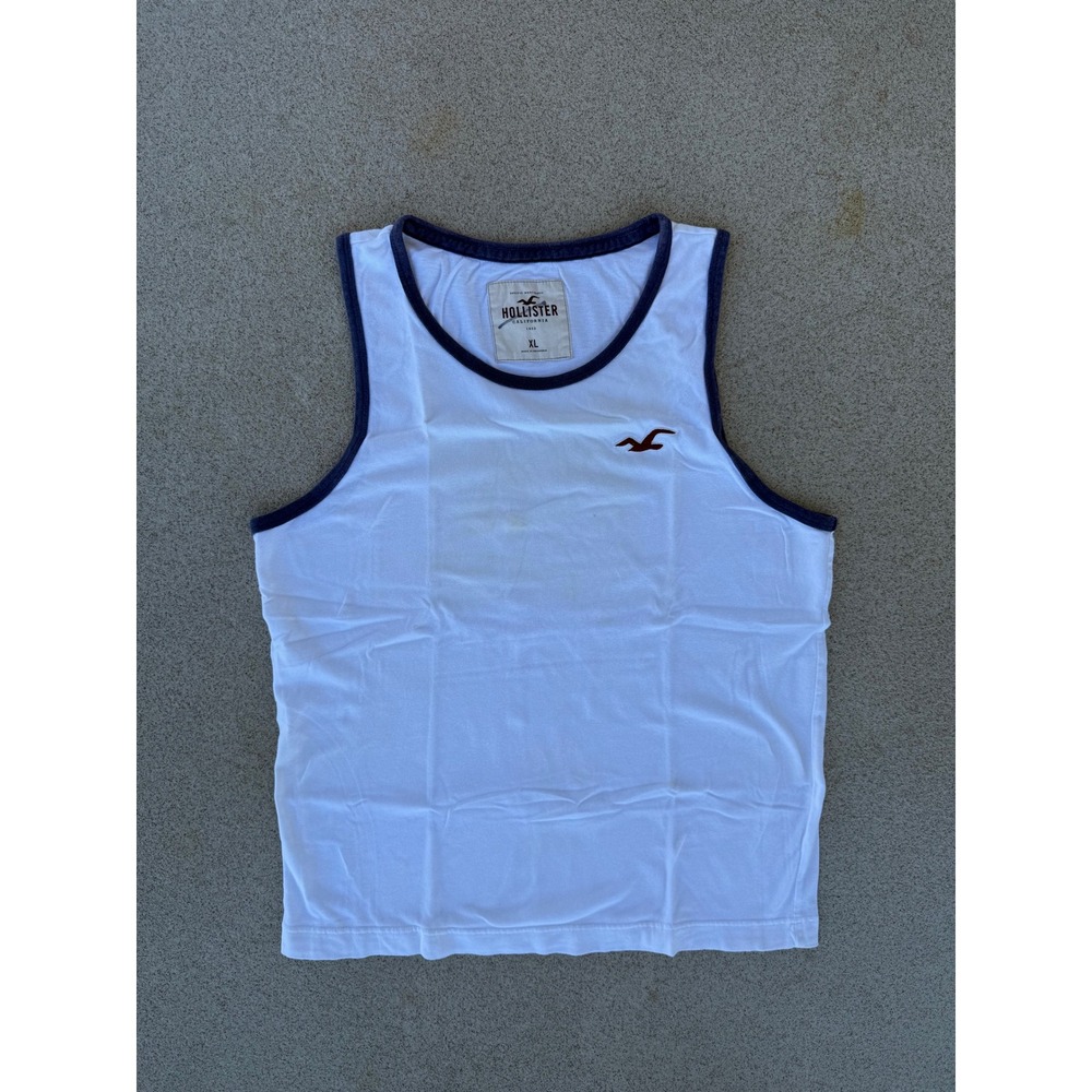 Hollister Kids XL Tank Top - White/Blue Cotton Tee (Fits Like Mens Small)